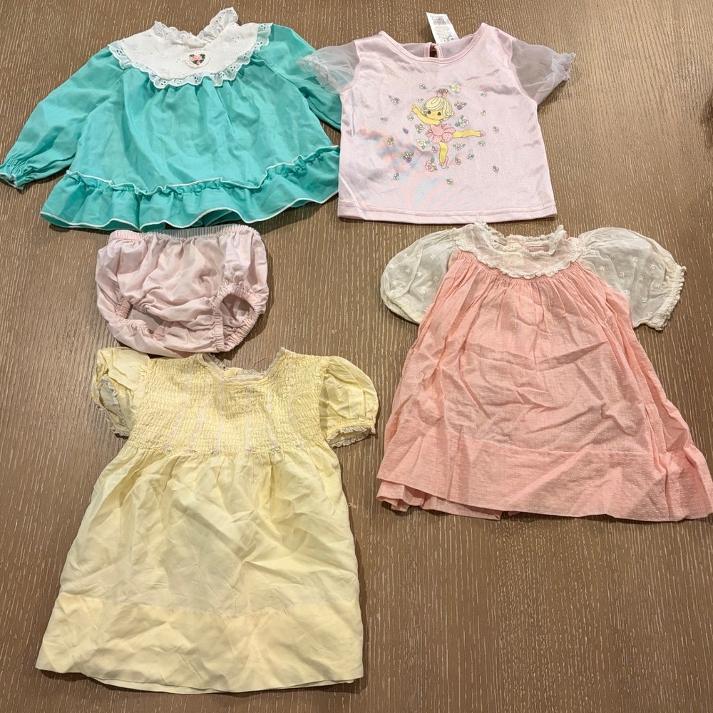 Baby Girls Vintage Dress Outfit Lot 6-12M Precious Moments Floral Lace Bloomers